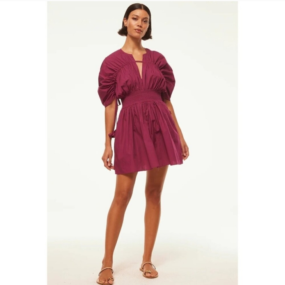 NWT Misa Los Angeles Camila Cinched Mini Dress Orchid Cotton Poplin Womens XS